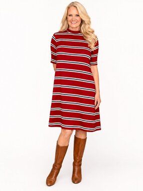 Organic Cotton Stripe Dress | Red Navy & White